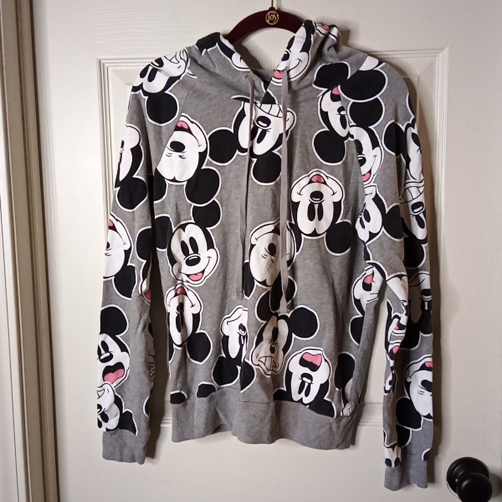 Juniors Disney Mickey Mouse All Over Hoodie Grey/White/Black Sz. L